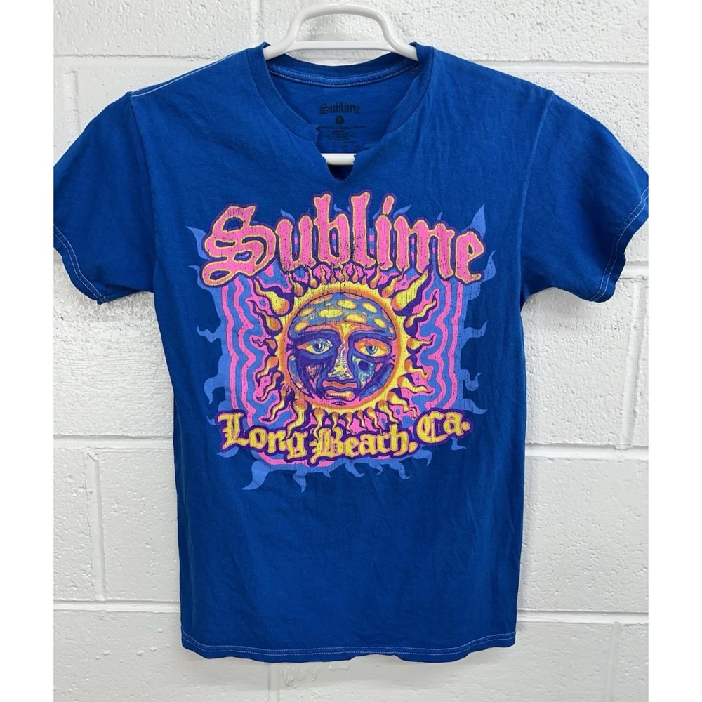 Men's Sublime Blue Long Beach California T-Shirt Sz Small Sunface Illustration